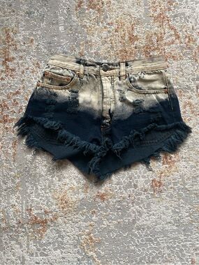 Signature Dip-Dyed Distressed Denim Shorts - Black/Cream